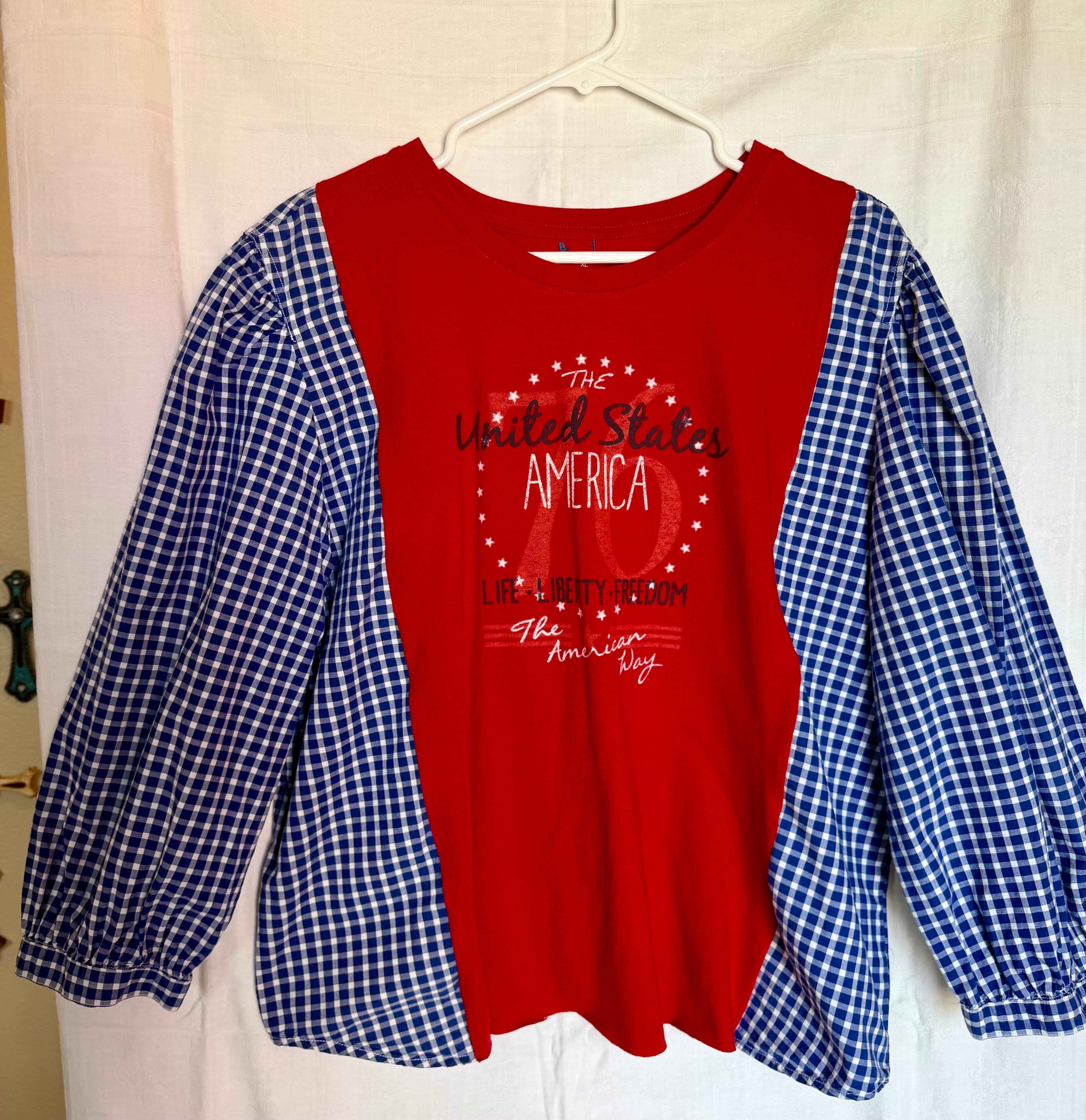 USA Gingham Sleeve Top