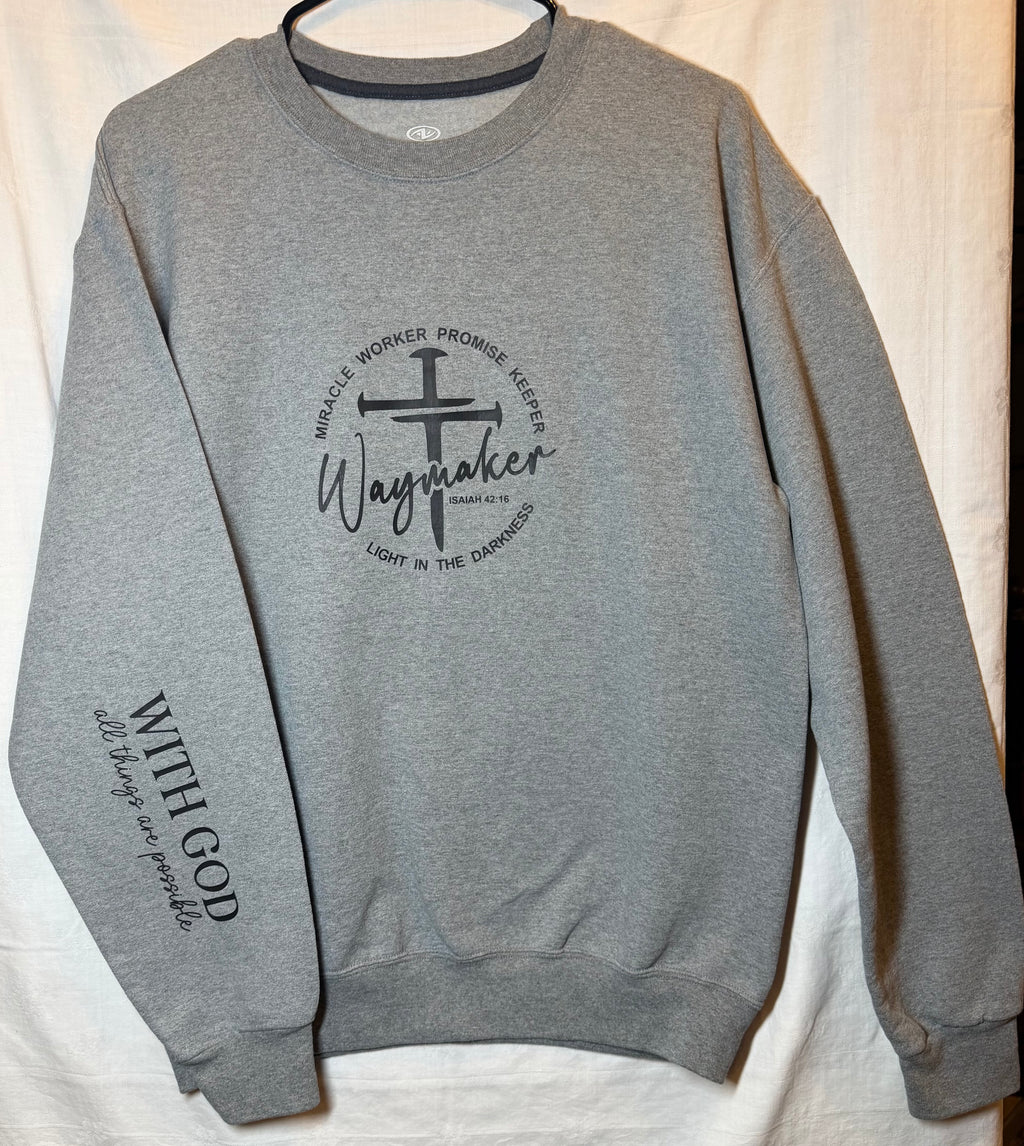 “Waymaker” Scripture Cross Sweatshirt | Heather Grey