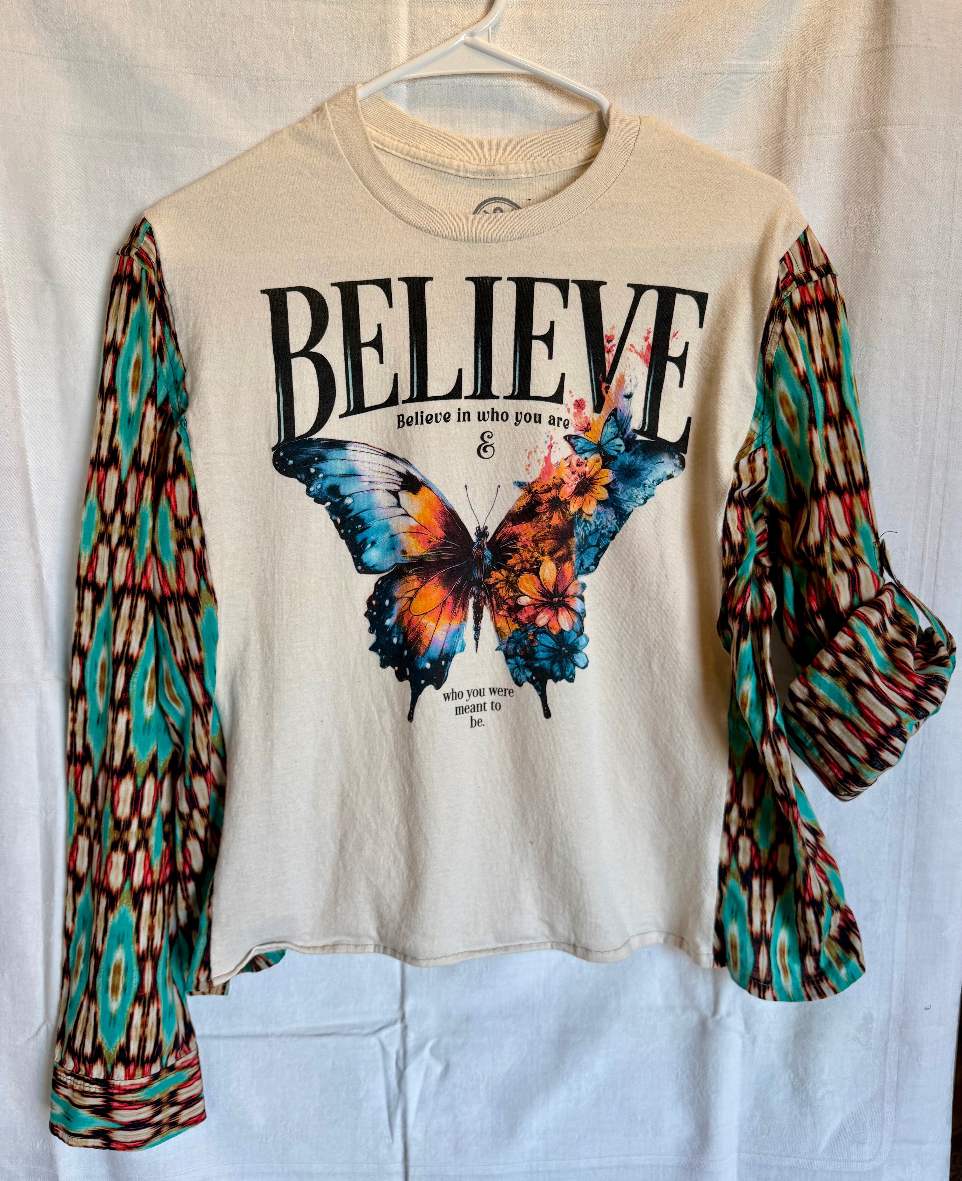 Believe Butterfly Plaid Sleeve Top