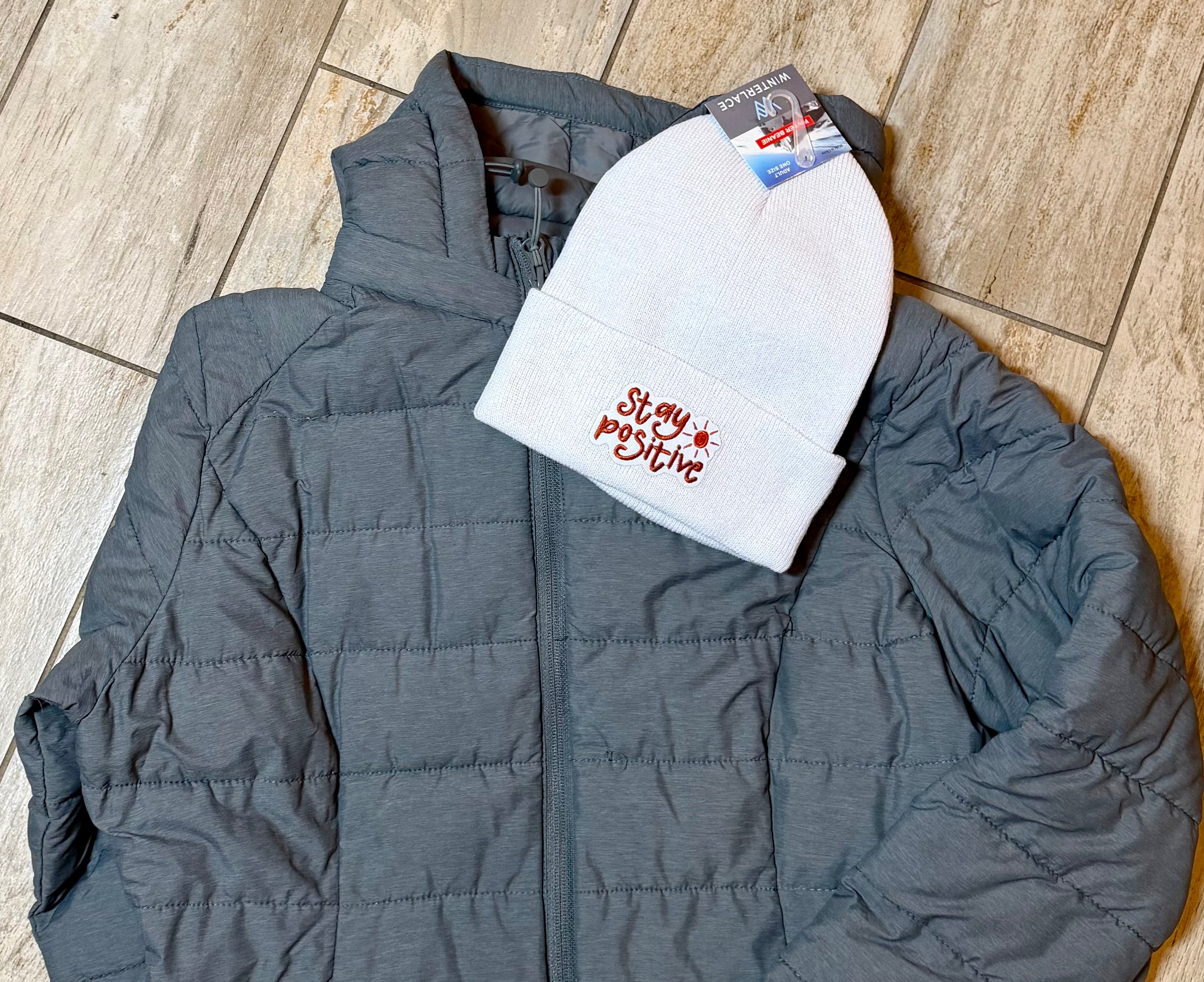 “Stay Positive” Embroidered Beanie | White