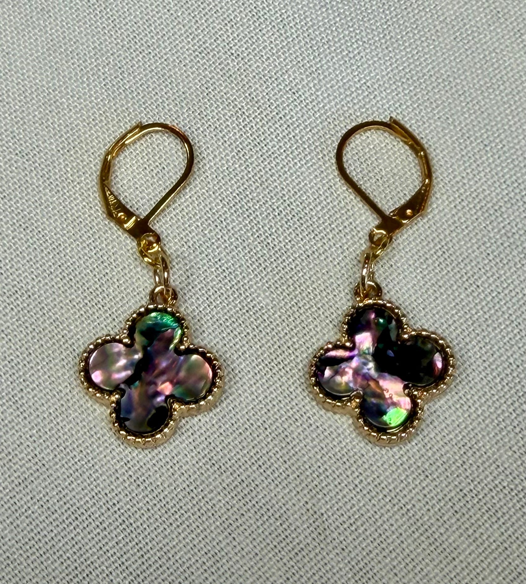 “Iridescent Clover” Abalone Shell Drop Earrings | Gold