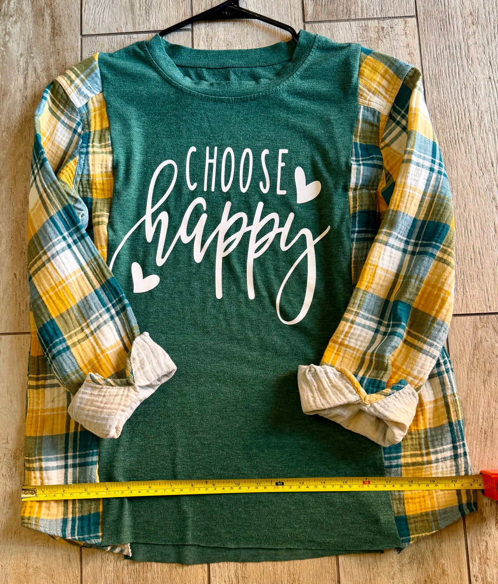 Choose Happy Plaid Sleeve Top