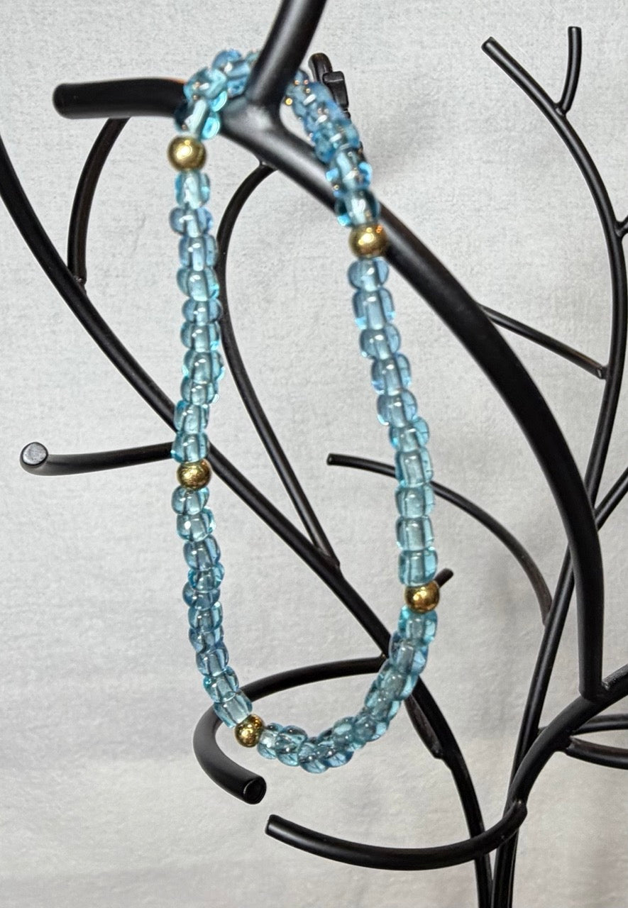 Blue Coastal Glass Bracelet Set – Triple Strand Stretch Beaded Bracelets