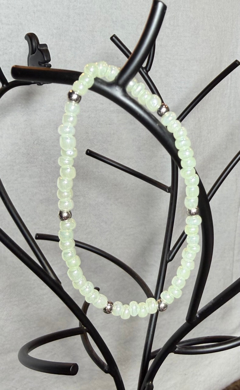 Soft Sage & Green Glass Beaded Bracelet Set (Set of 3)