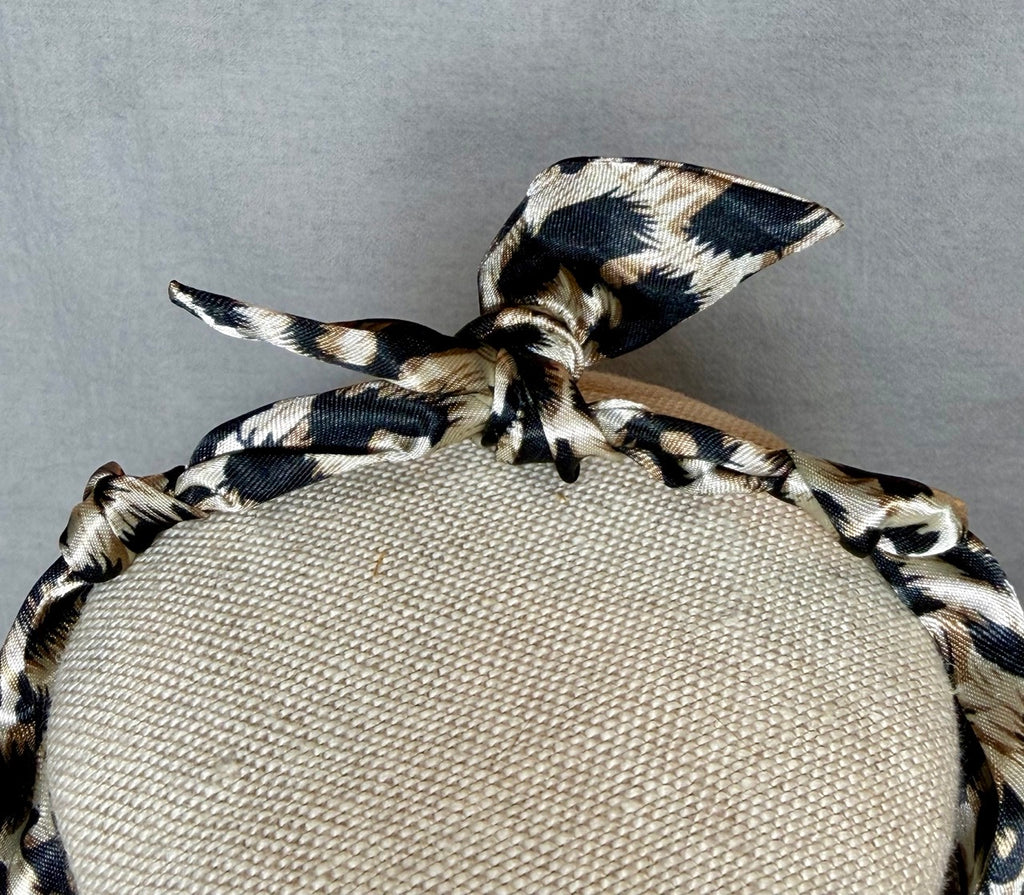 Leopard Print Fabric Necklace with Brass Leaf Charms