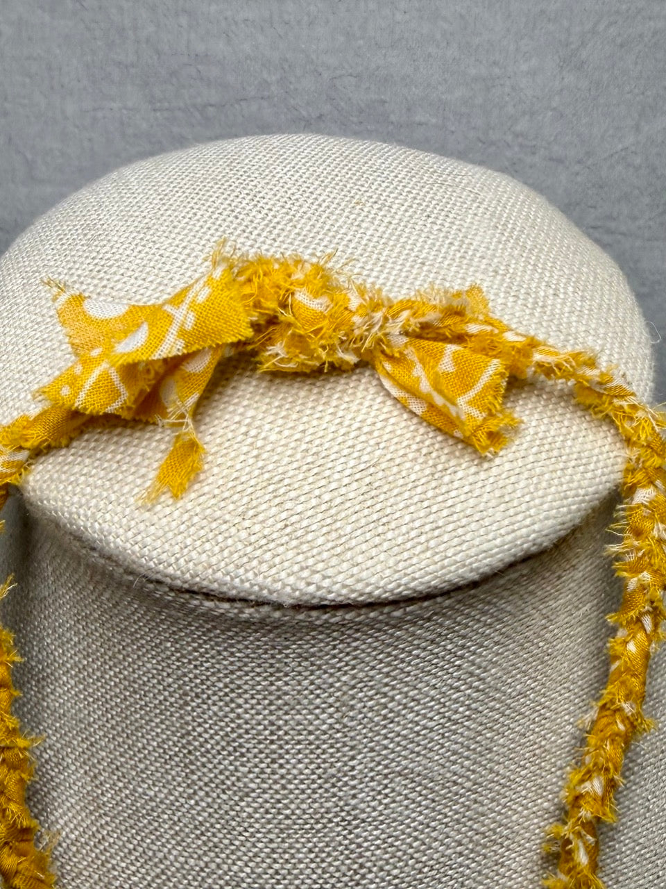 Mustard Yellow Braided Bandana Necklace with Daisy Charms | Handmade Upcycled Fabric Jewelry