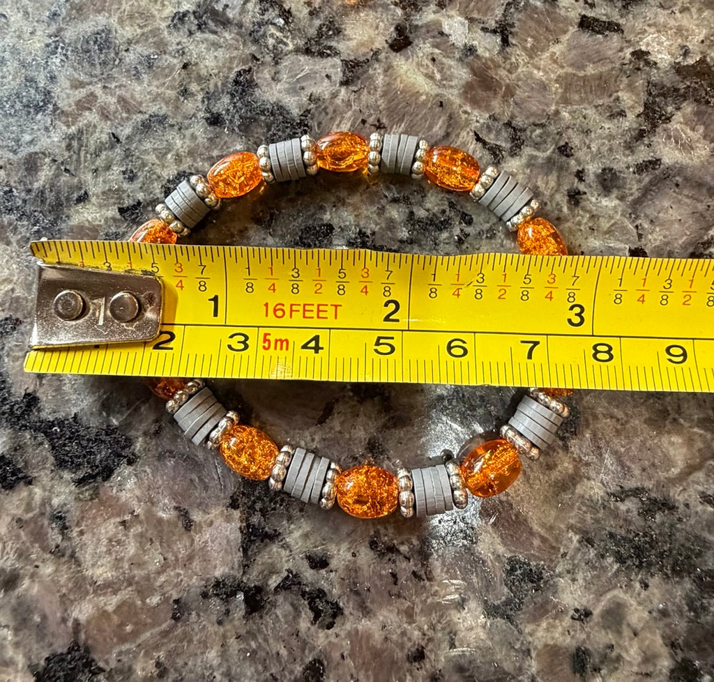 Amber & Gray Stretch Bracelet – Modern Beaded Bracelet with Silver Accents