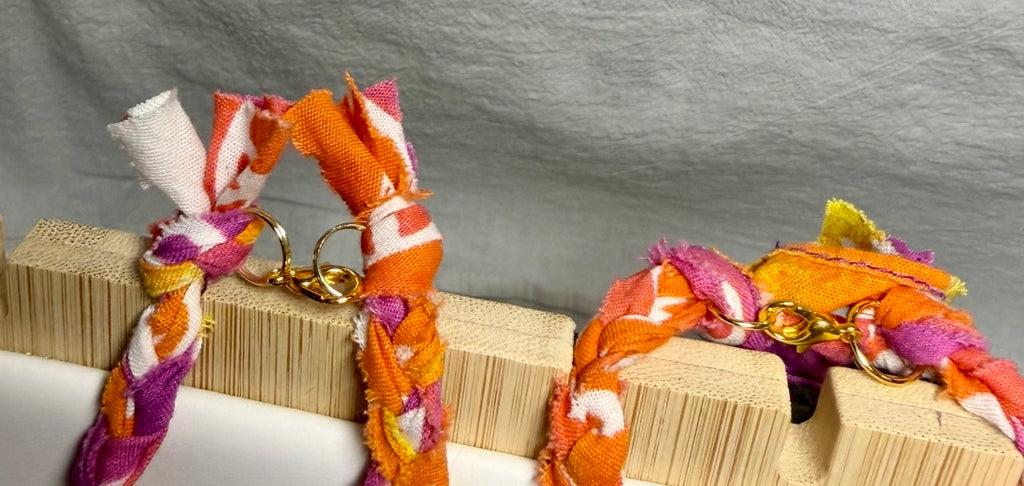 Upcycled Braided Bandana Necklace & Bracelet Set | Floral Charm Fabric Jewelry | One of a Kind
