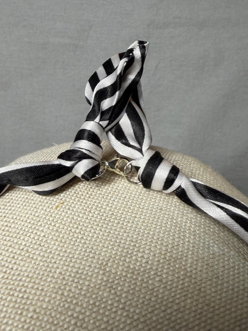 Black & White Western Scarf Necklace with Turquoise Bull Skull Charm