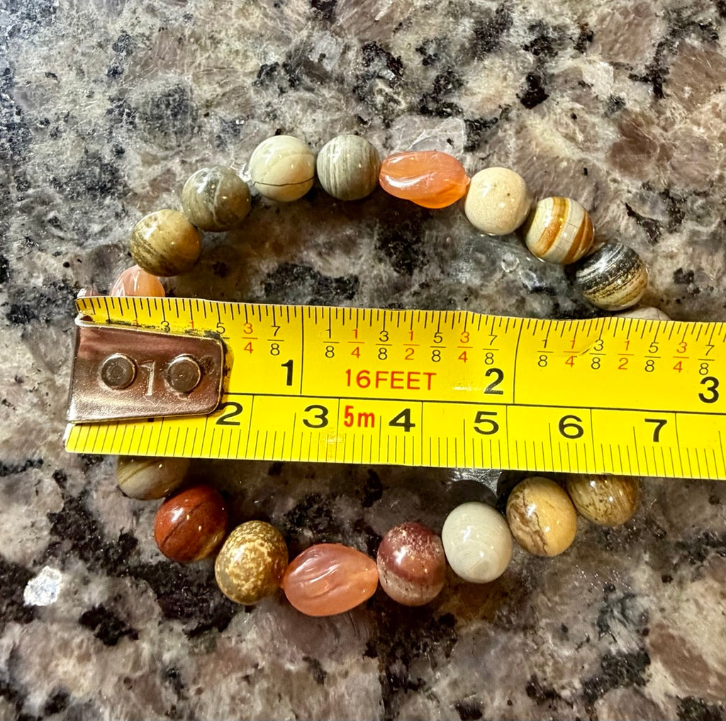 Earth Tone Jasper & Carnelian Stretch Bracelet | Natural Stone Beaded Bracelet