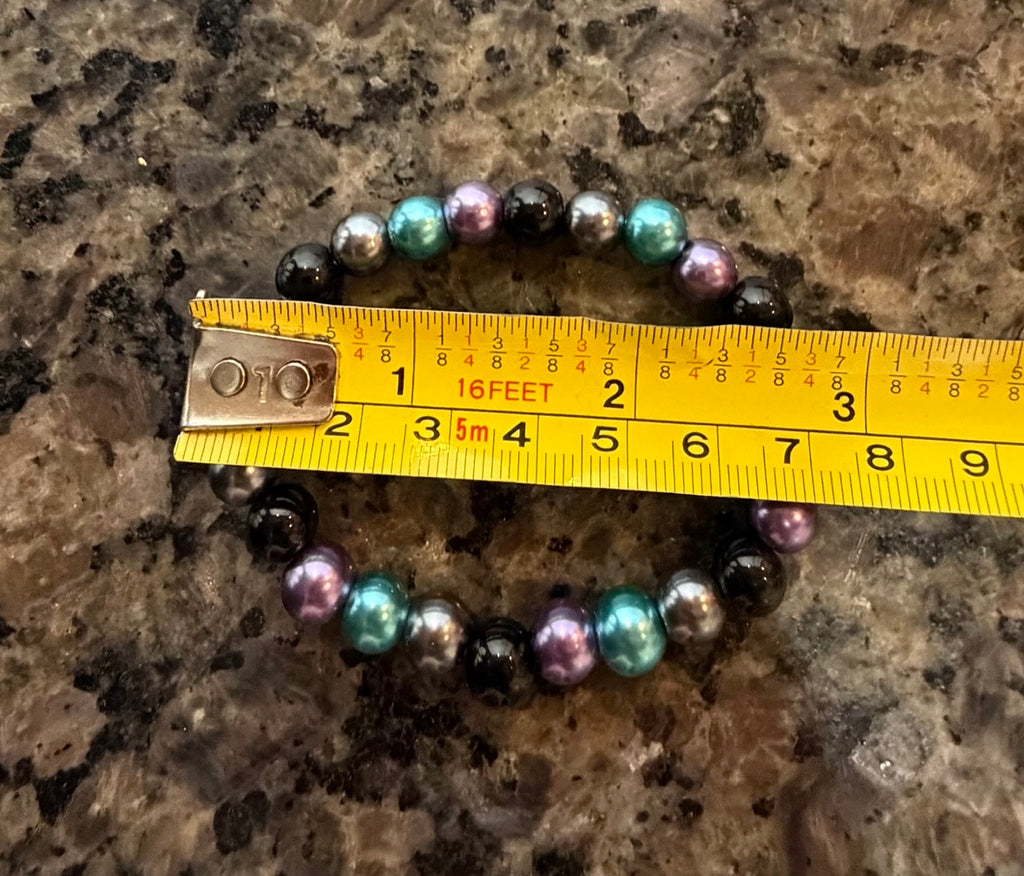 Midnight Jewel Pearl Beaded Stretch Bracelet | Handmade Color-Block Jewelry