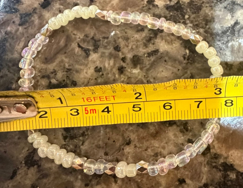 Iridescent Clear & Soft Green Beaded Bracelet | Minimal Crystal Stretch Bracelet