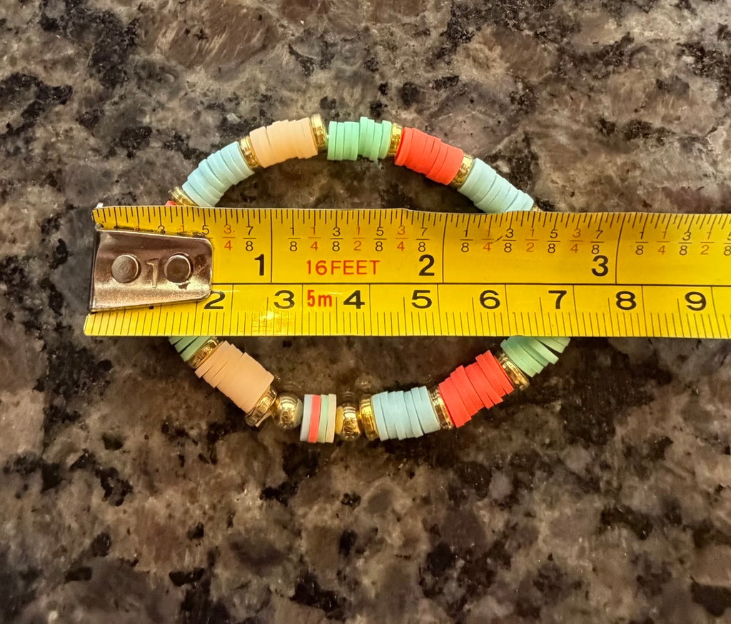 Mint, Coral & Peach Heishi Beaded Stretch Bracelet | Handmade Summer Jewelry