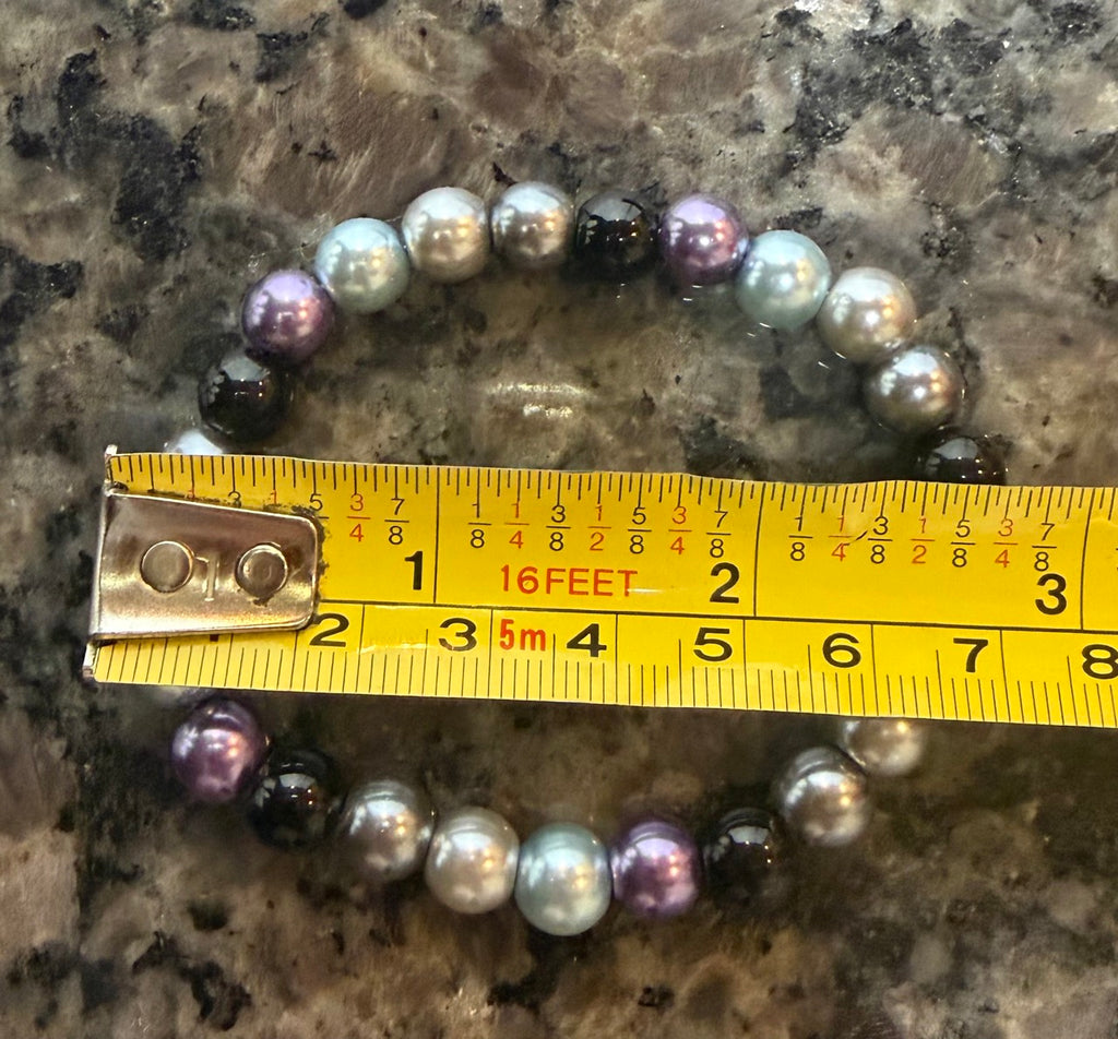 Cool Toned Pearl Beaded Stretch Bracelet | Handmade Statement Jewelry