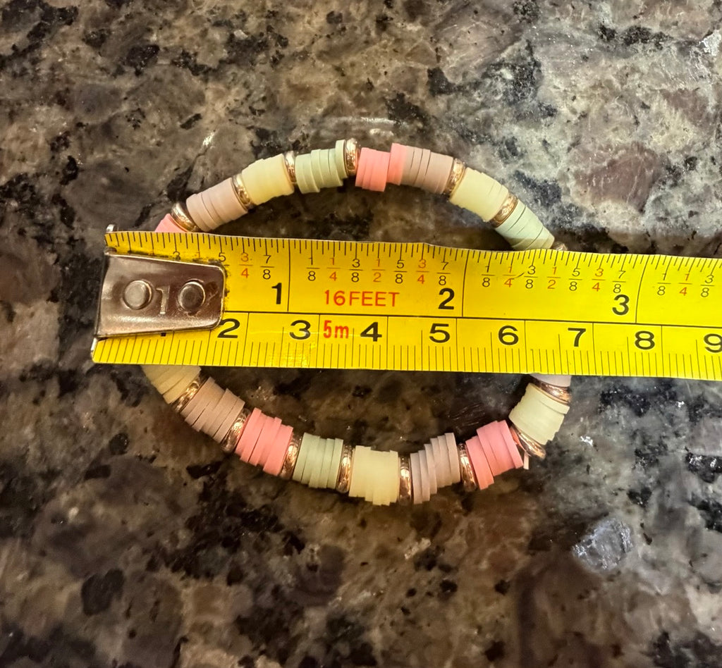 Pastel Heishi Beaded Stretch Bracelet | Blush, Sage & Soft Yellow with Gold Accents