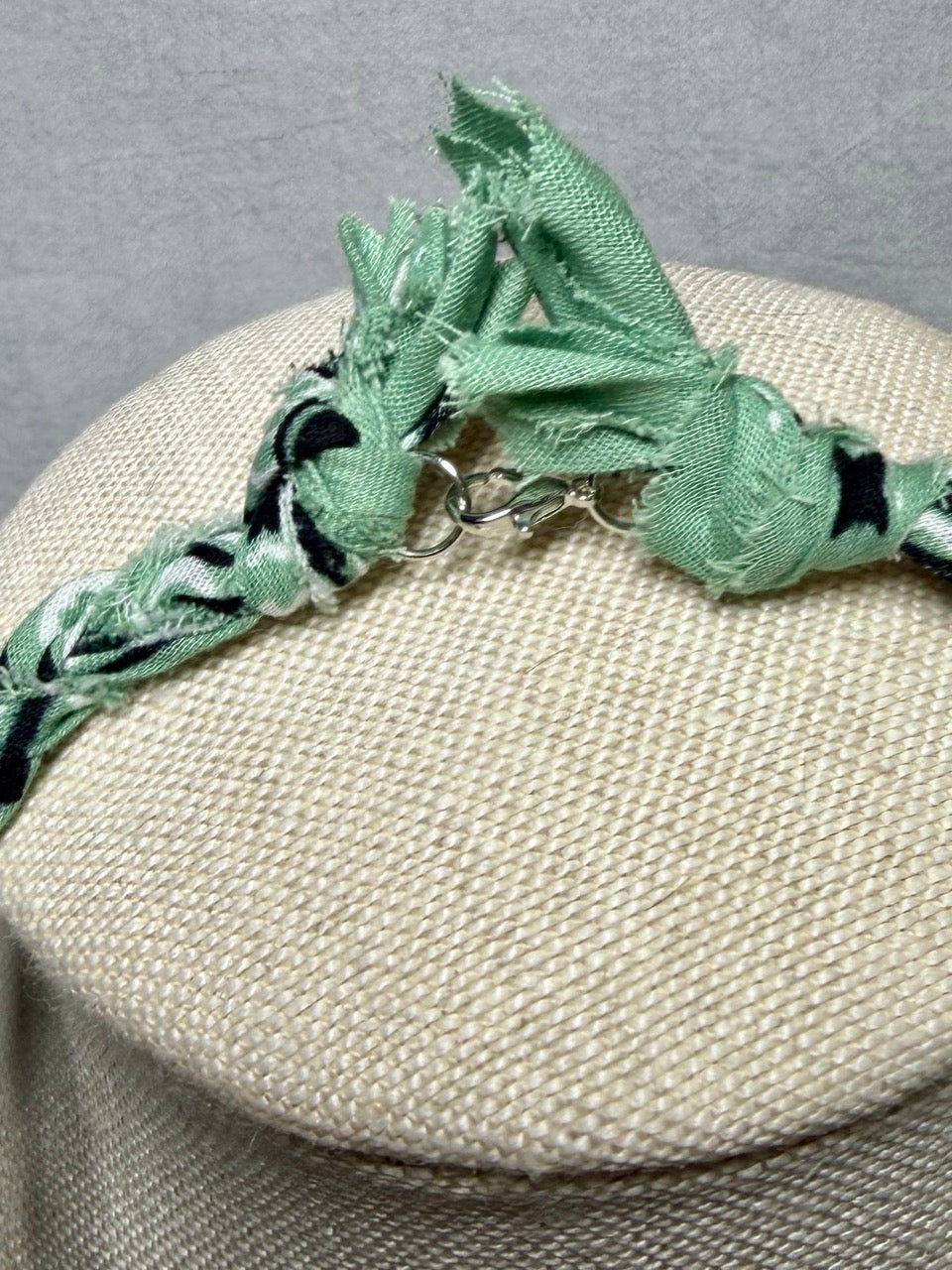 Braided Green Bandana Necklace with Cactus Charm