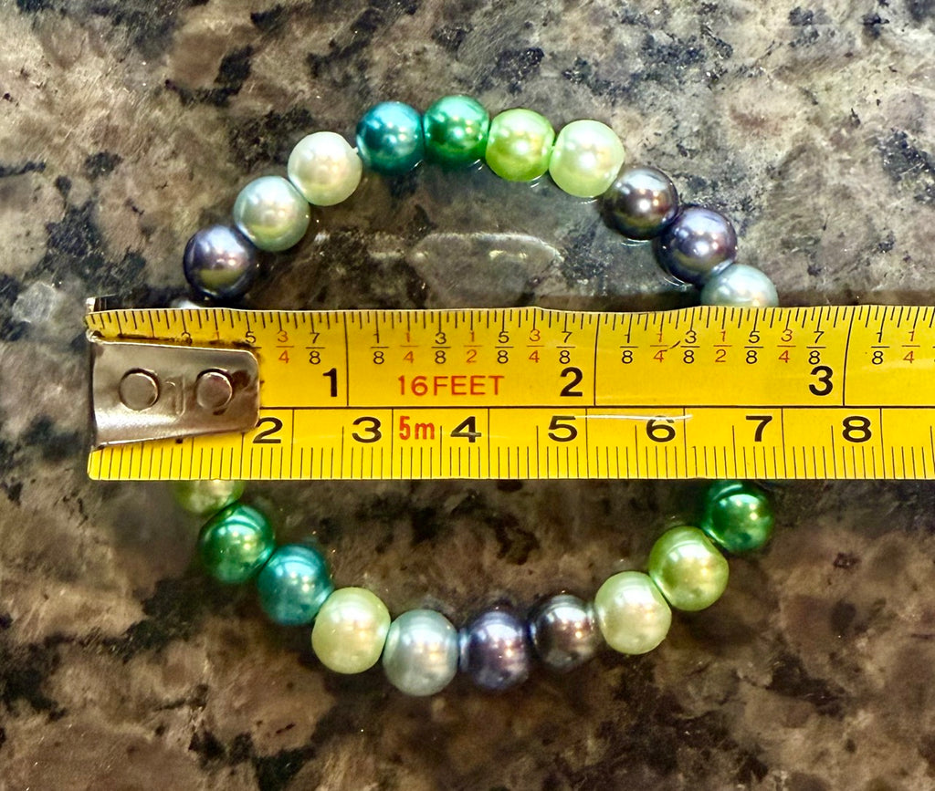 Ocean Meadow Pearl Beaded Stretch Bracelet | Handmade Green & Blue Statement Jewelry