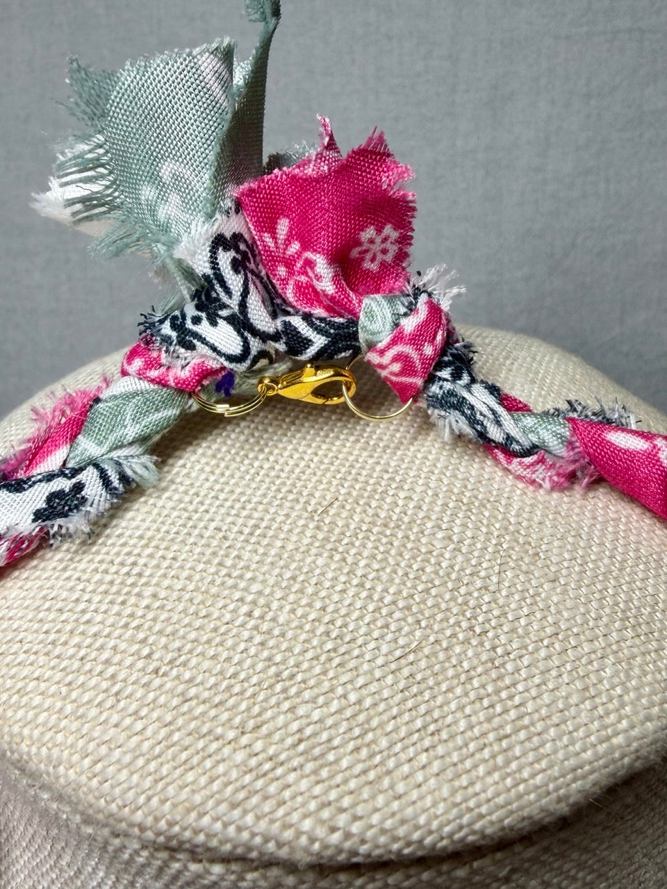 Braided Bandana Necklace with Seashell & Starfish Charms | Handmade Upcycled Fabric Jewelry