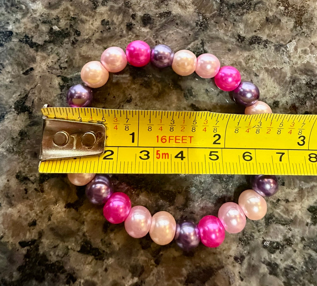 Blush & Berry Pearl Beaded Stretch Bracelet | Handmade Colorful Jewelry