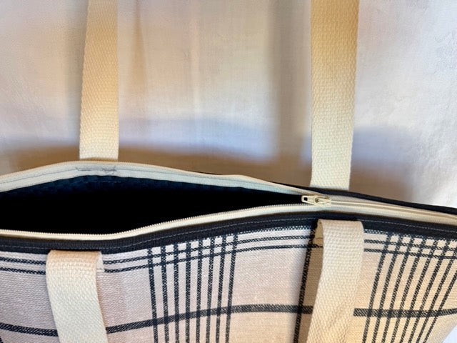 Black & Cream Plaid Everyday Tote Bag