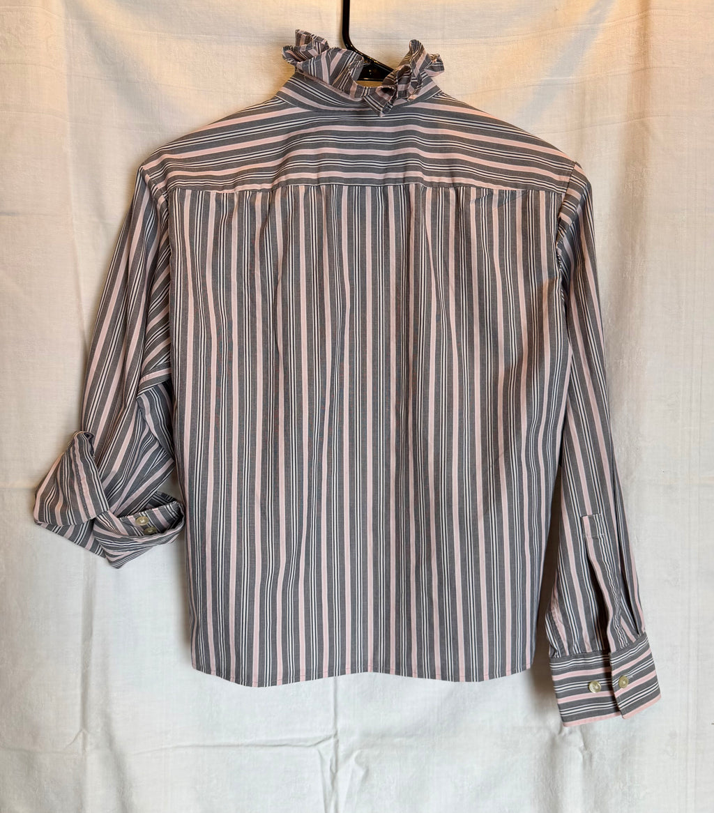 Gray & Blush Stripe Ruffle Collar Top