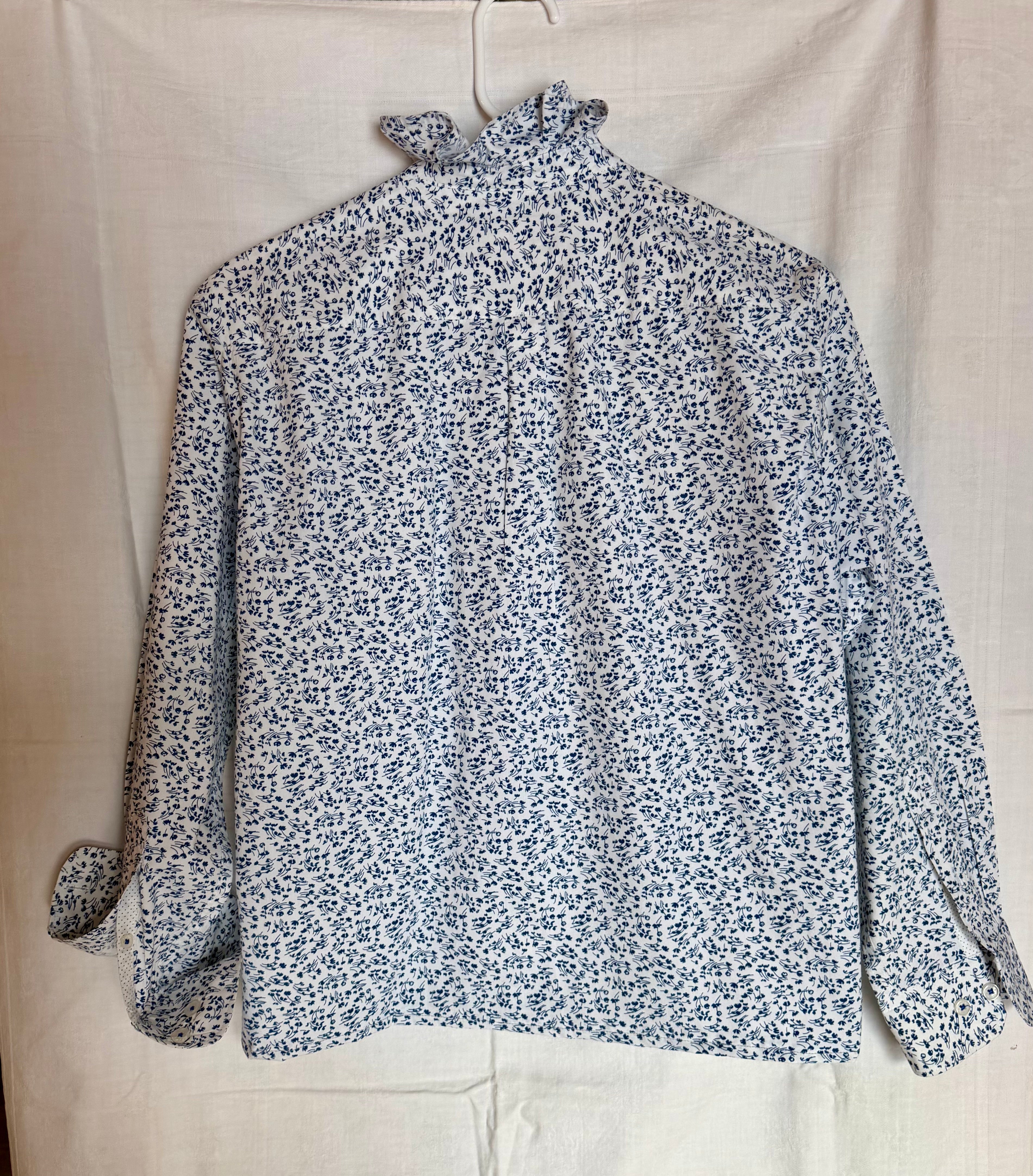 Blue Floral Ruffle Collar Button-Down