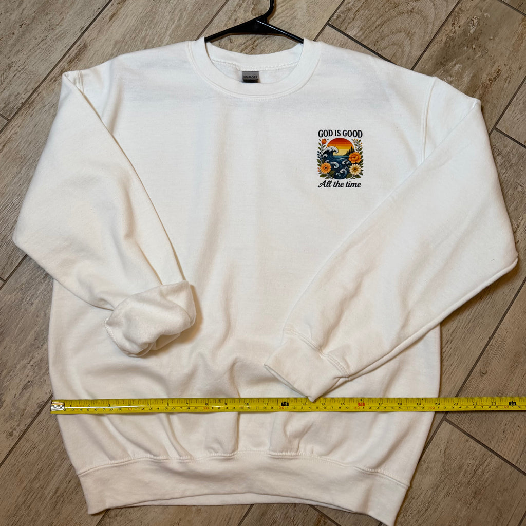 “God Is Good All the Time” Scenic Floral Sweatshirt | Soft Cream