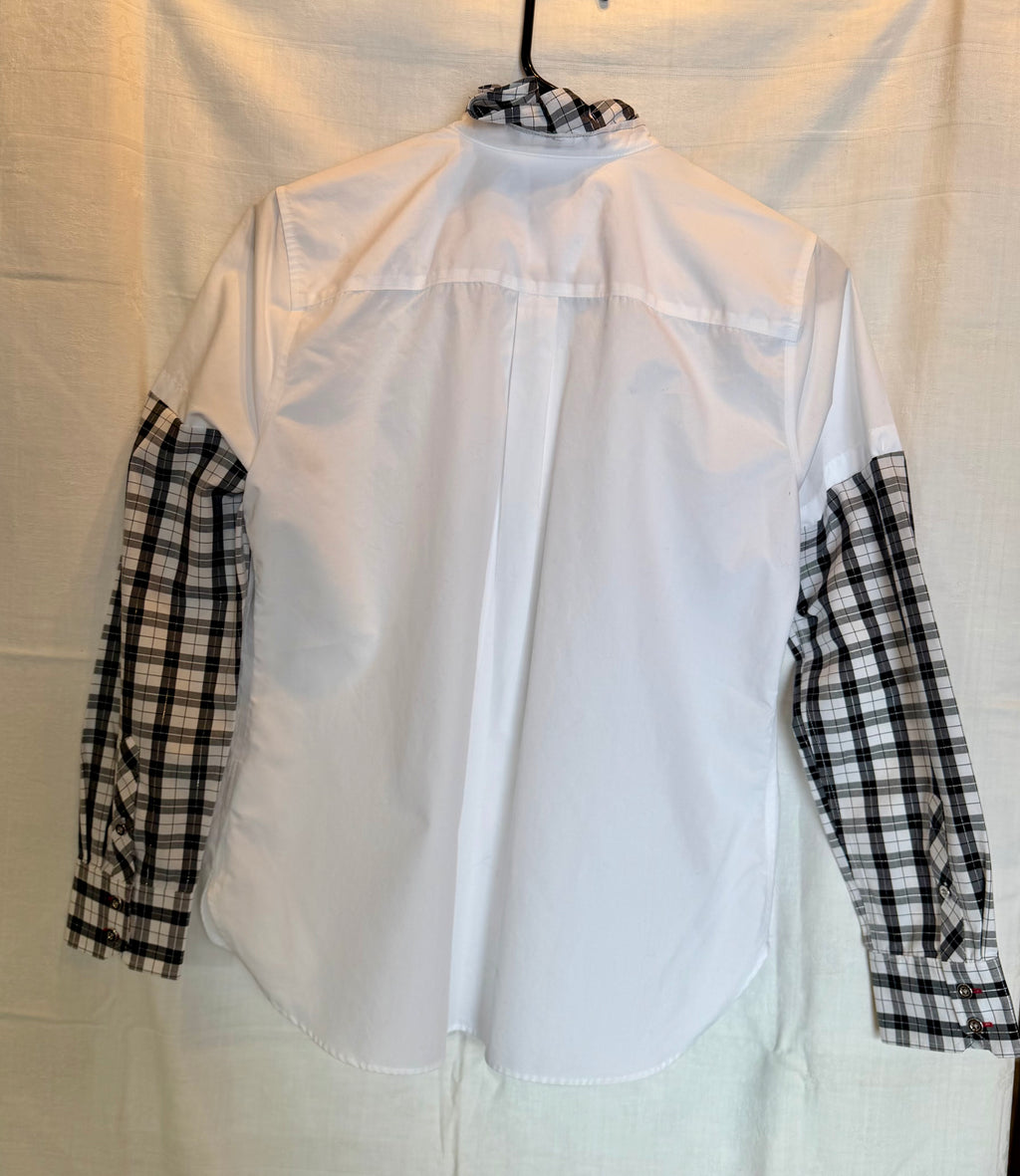 White & Black Plaid Sleeve Button-Up