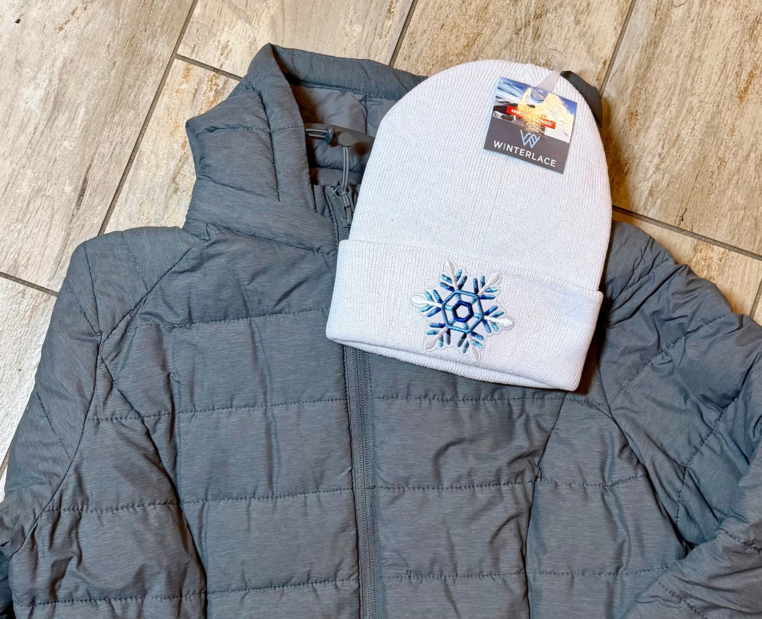 Blue & White Hex Snowflake Embroidered Beanie | Soft White