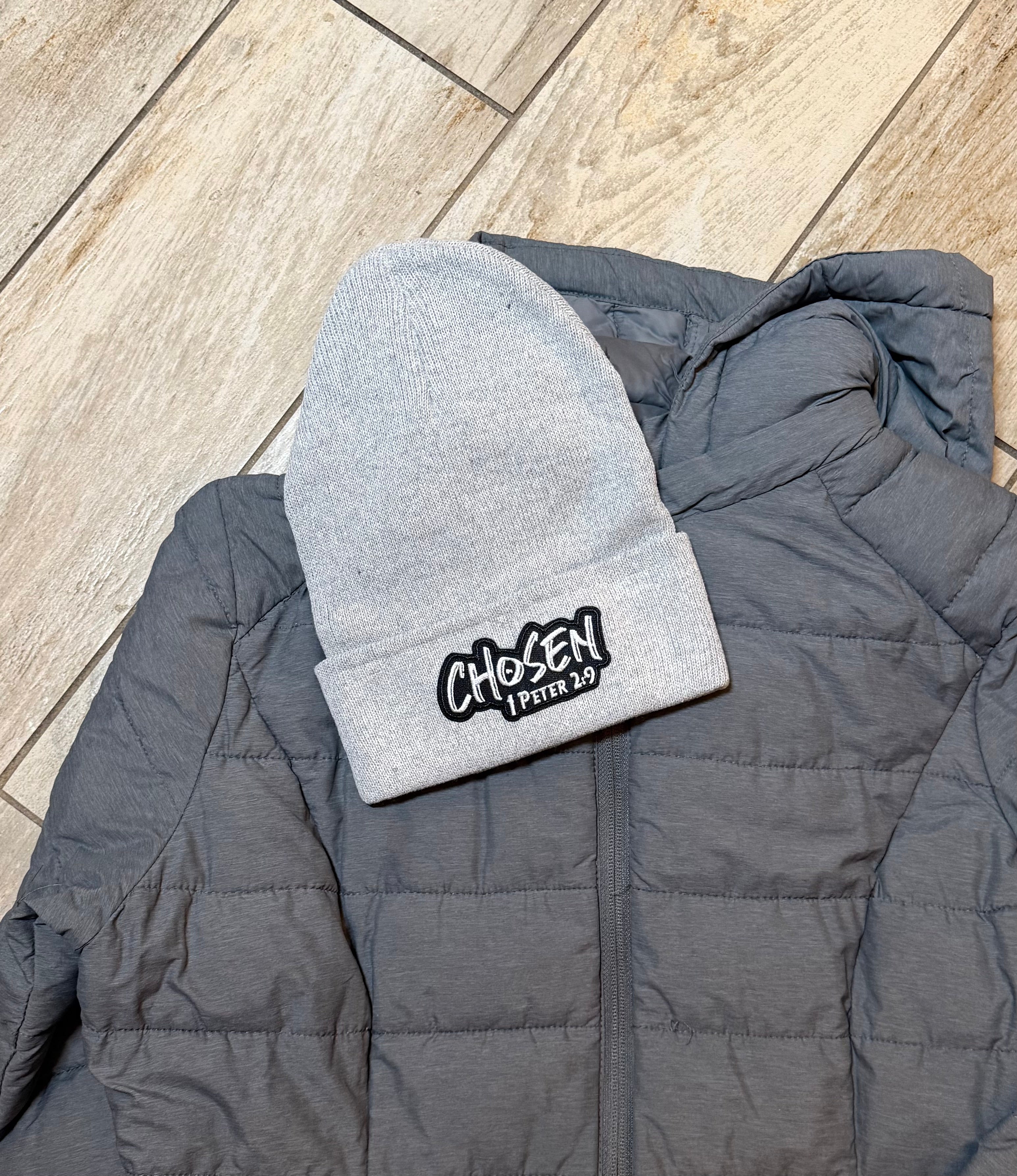 “Chosen | 1 Peter 2:9” Embroidered Beanie | Heather Gray