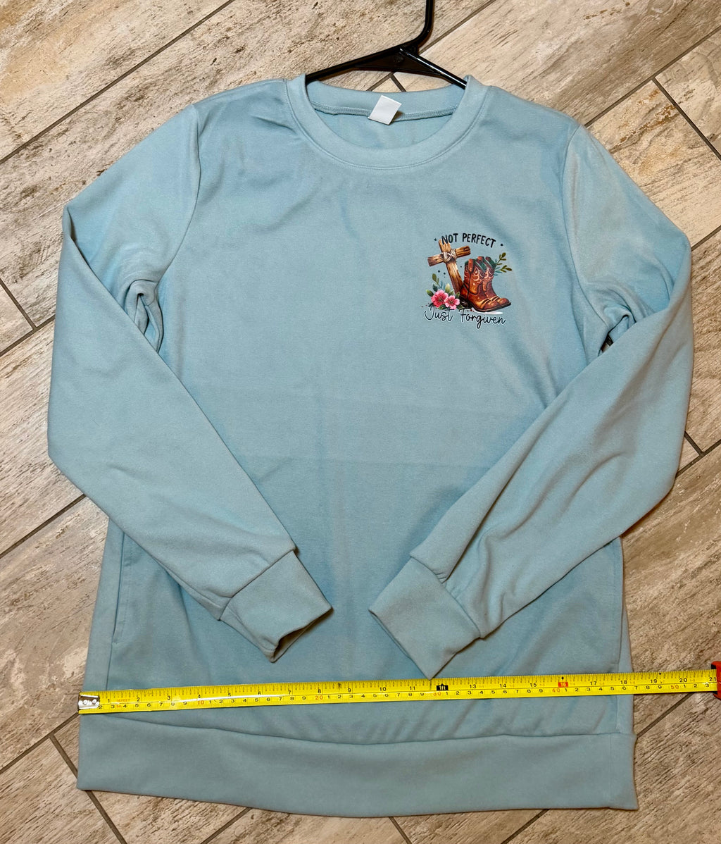 “Not Perfect, Just Forgiven” Sage Crewneck Sweatshirt