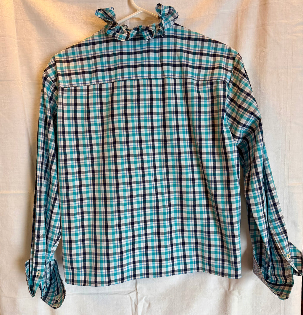 Ruffled Collar Plaid Button-Up Top