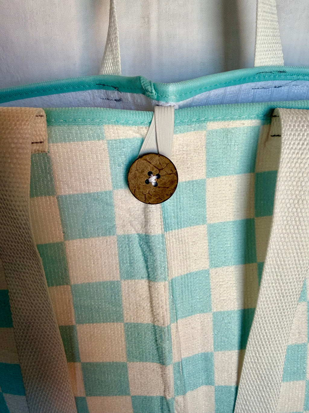 Mint & Cream Checkered Tote Bag