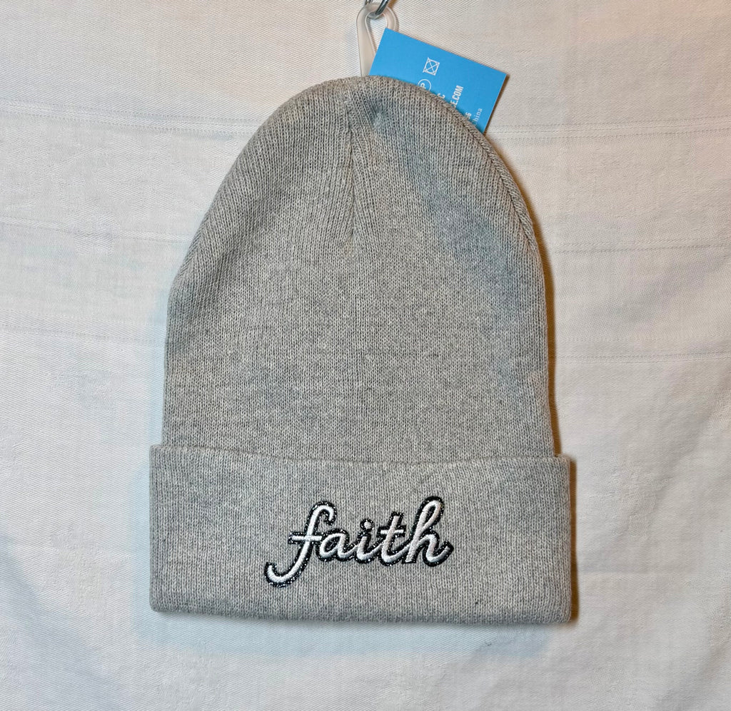 “Faith” Minimalist Embroidered Beanie | Soft Light Gray