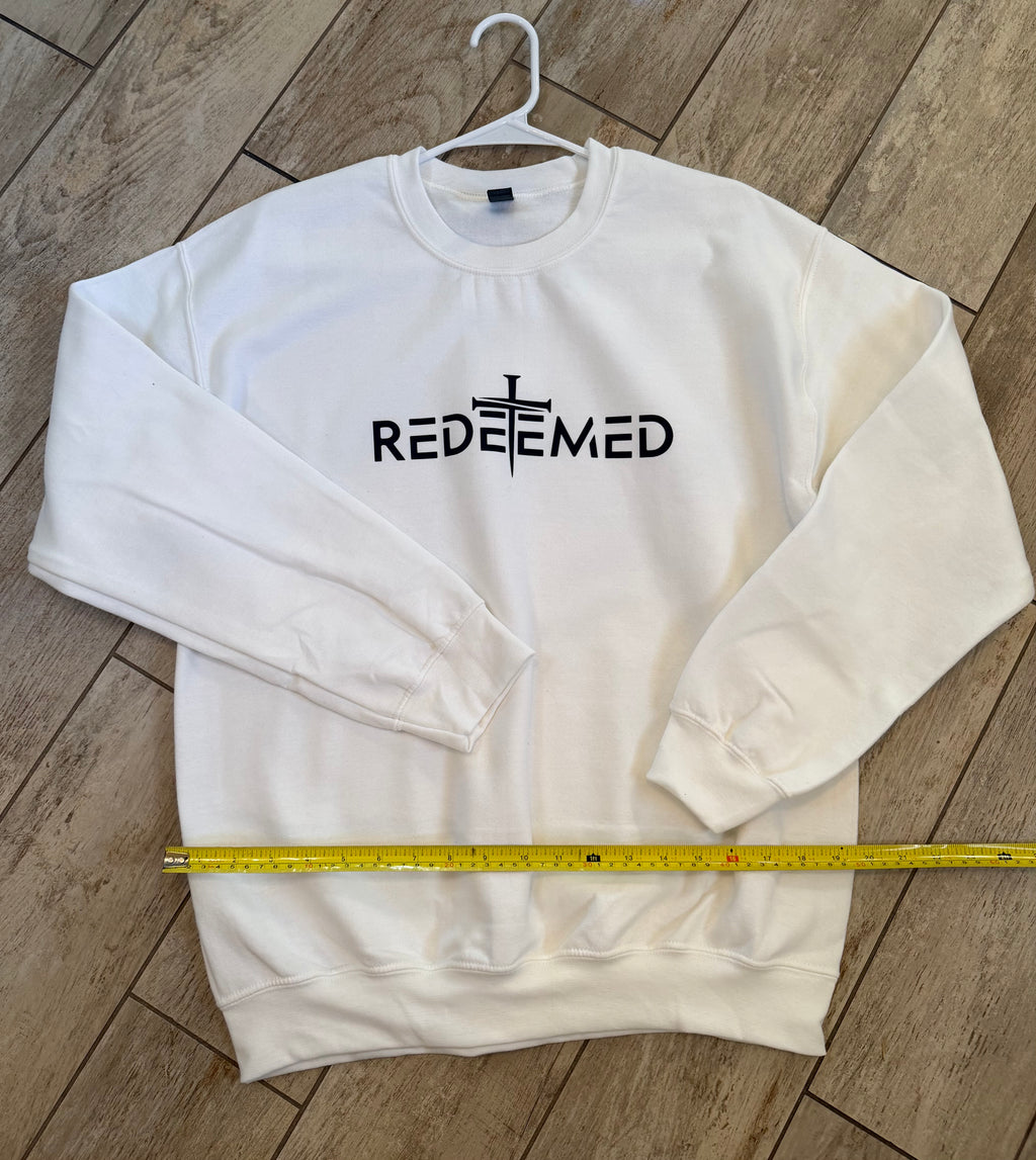 “Redeemed” Cream Crewneck Sweatshirt | Minimal Faith Graphic