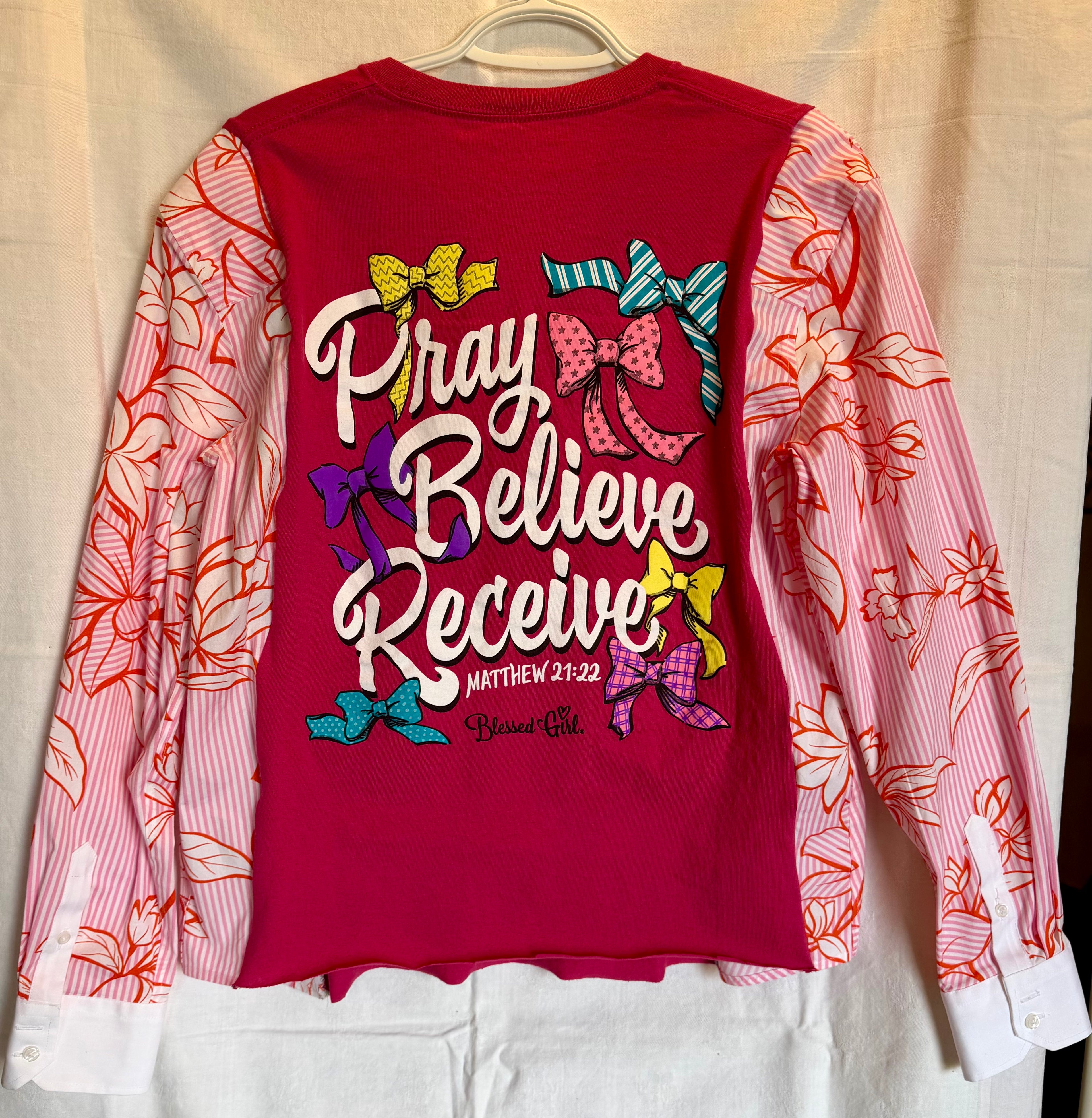 Pray Believe Receive Floral Sleeve Top