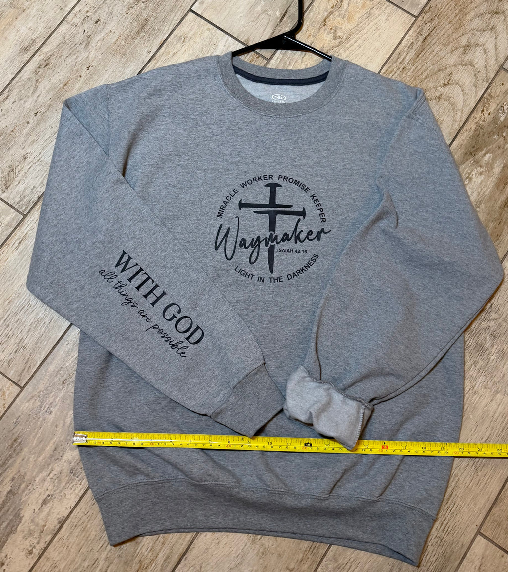 “Waymaker” Scripture Cross Sweatshirt | Heather Grey
