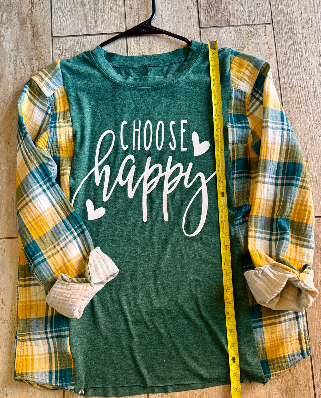 Choose Happy Plaid Sleeve Top