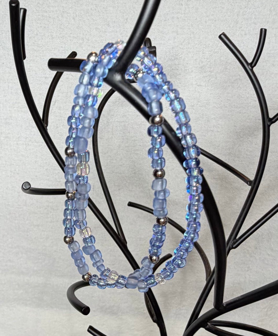 Light Blue Glass Beaded Bracelet Set (Set of 2)