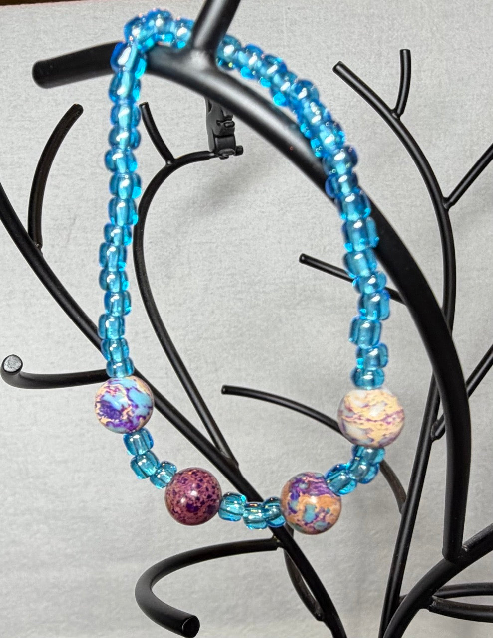 Blue Coastal Glass Bracelet Set – Triple Strand Stretch Beaded Bracelets