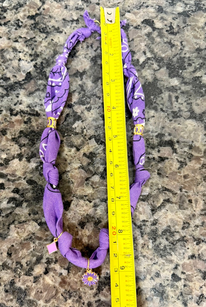 Purple Daisy Charm Bandana Necklace