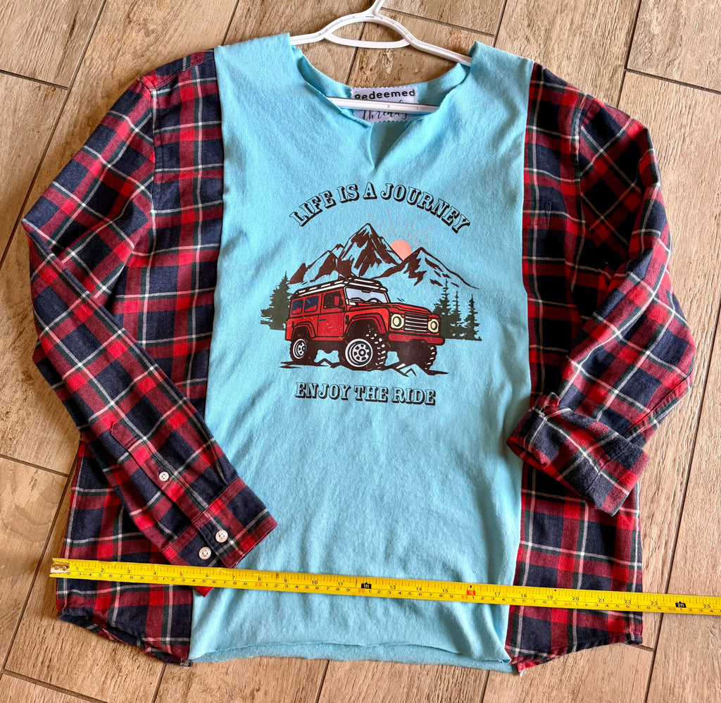 Life Is a Journey Plaid Sleeve Top