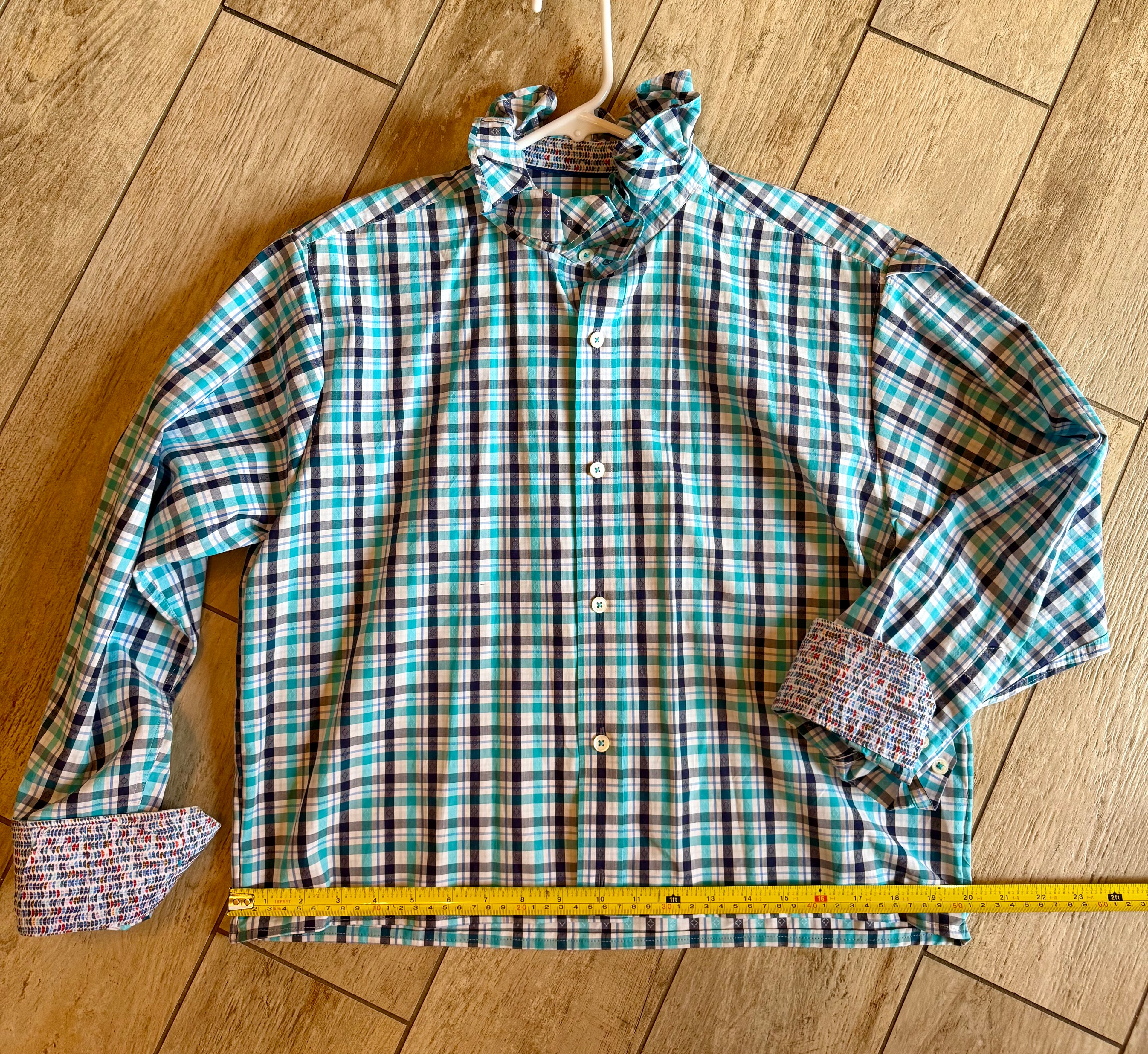 Ruffled Collar Plaid Button-Up Top