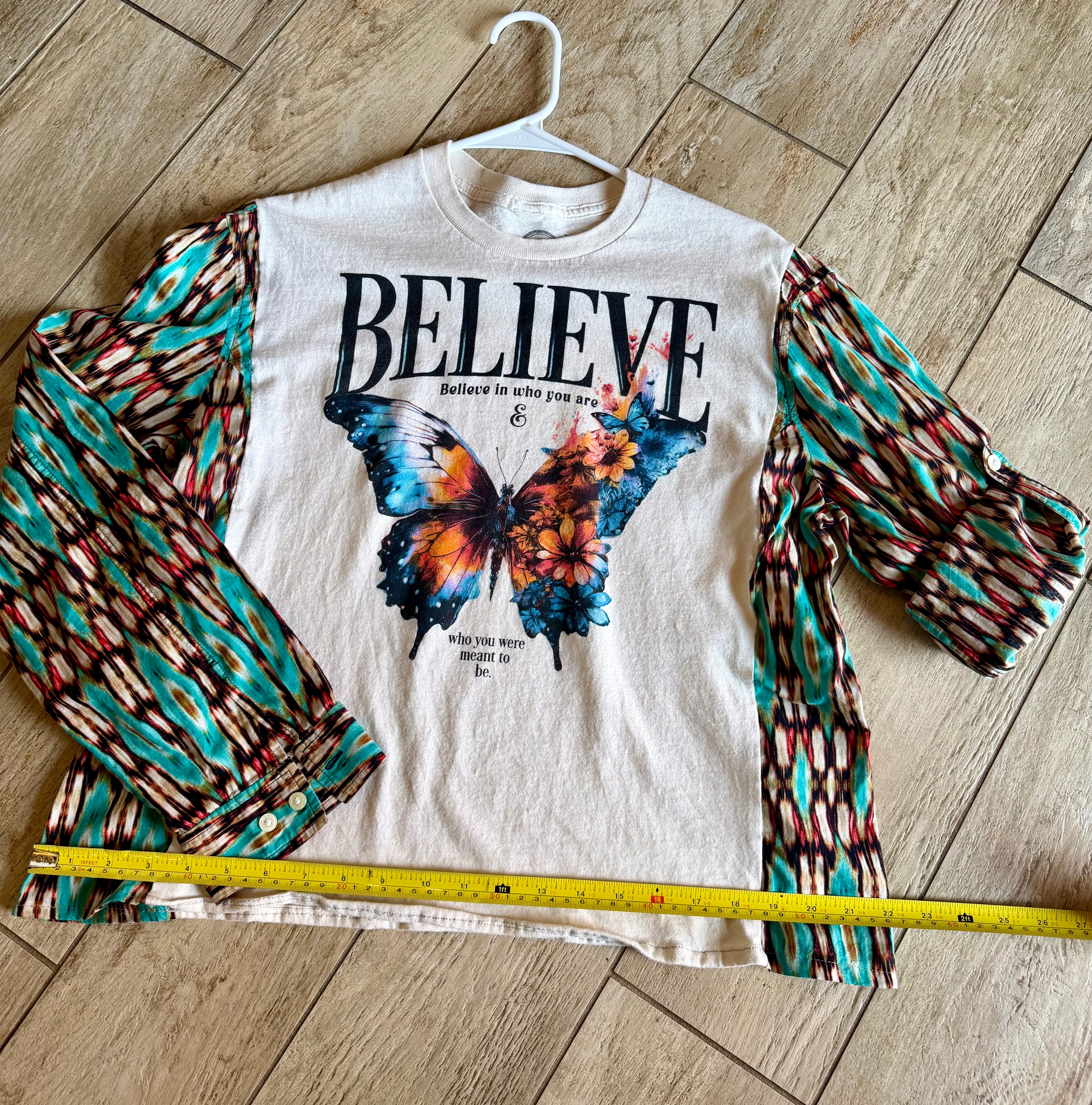 Believe Butterfly Plaid Sleeve Top