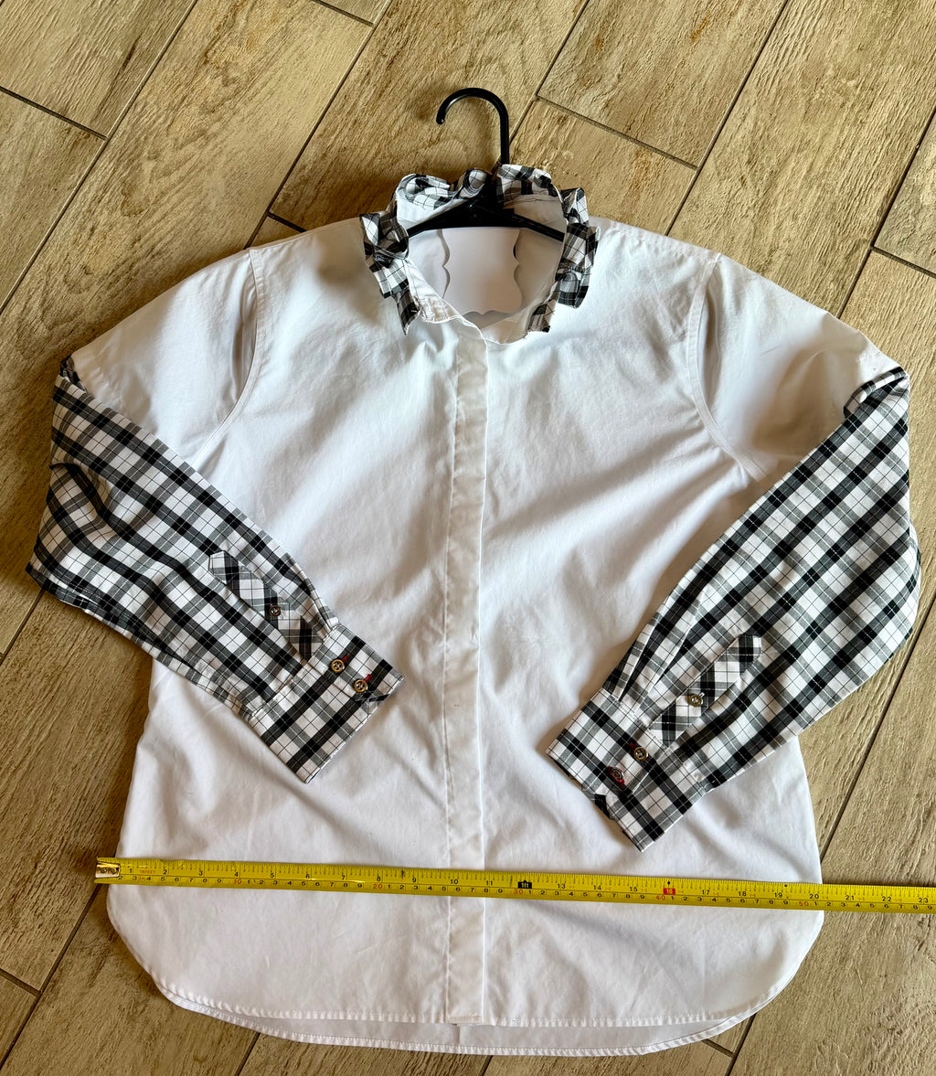 White & Black Plaid Sleeve Button-Up