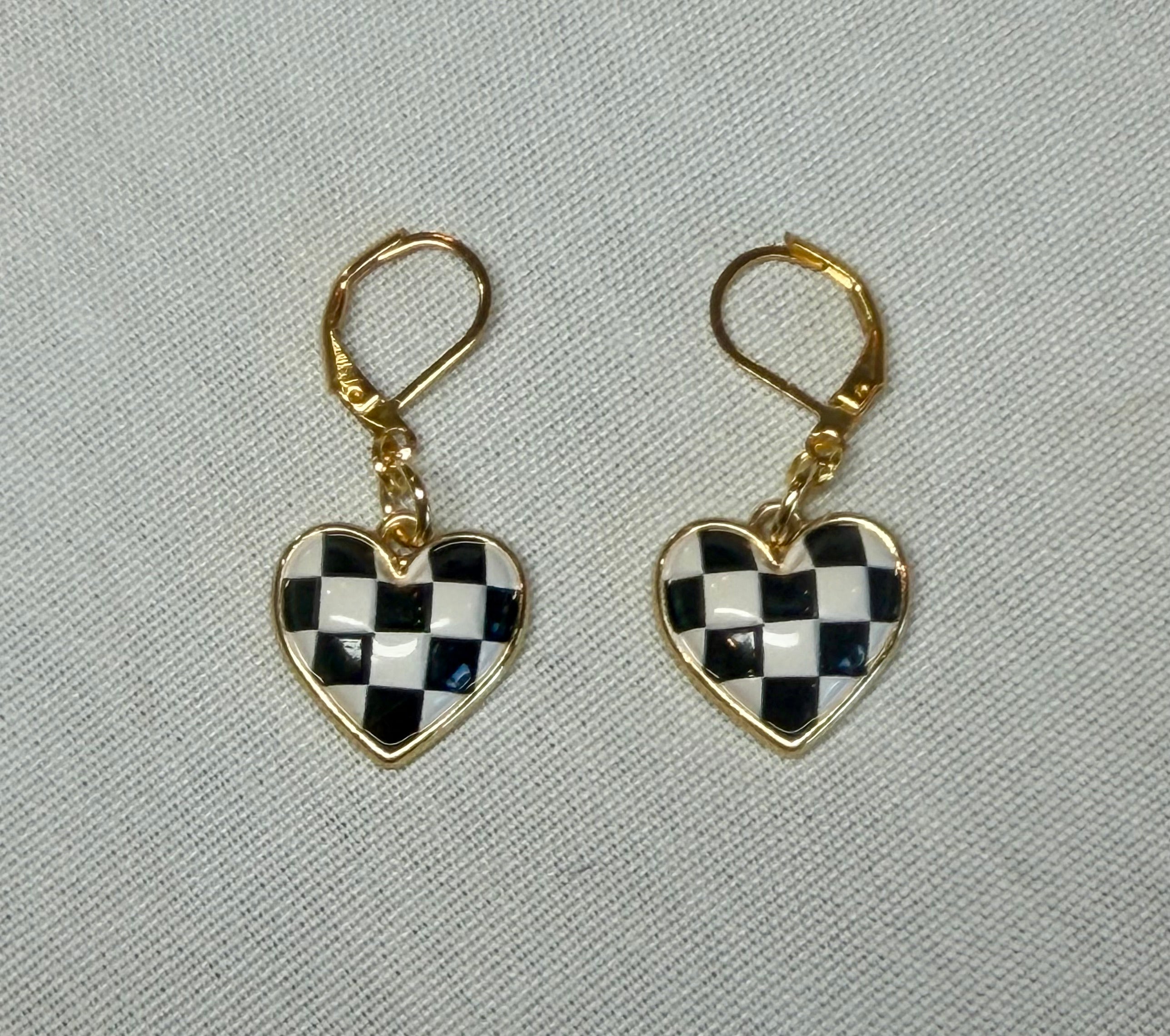 “Checker Heart” Statement Earrings | Black & White