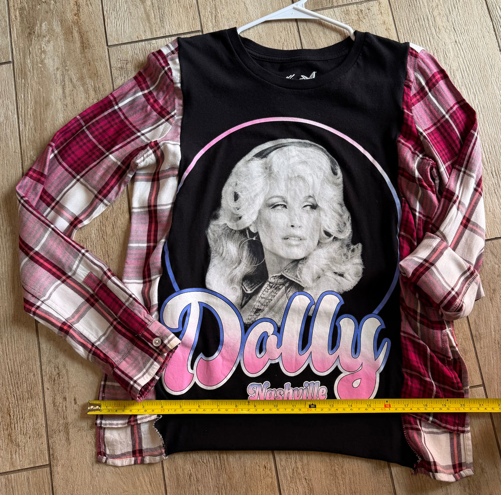 Dolly Parton Plaid Sleeve Top