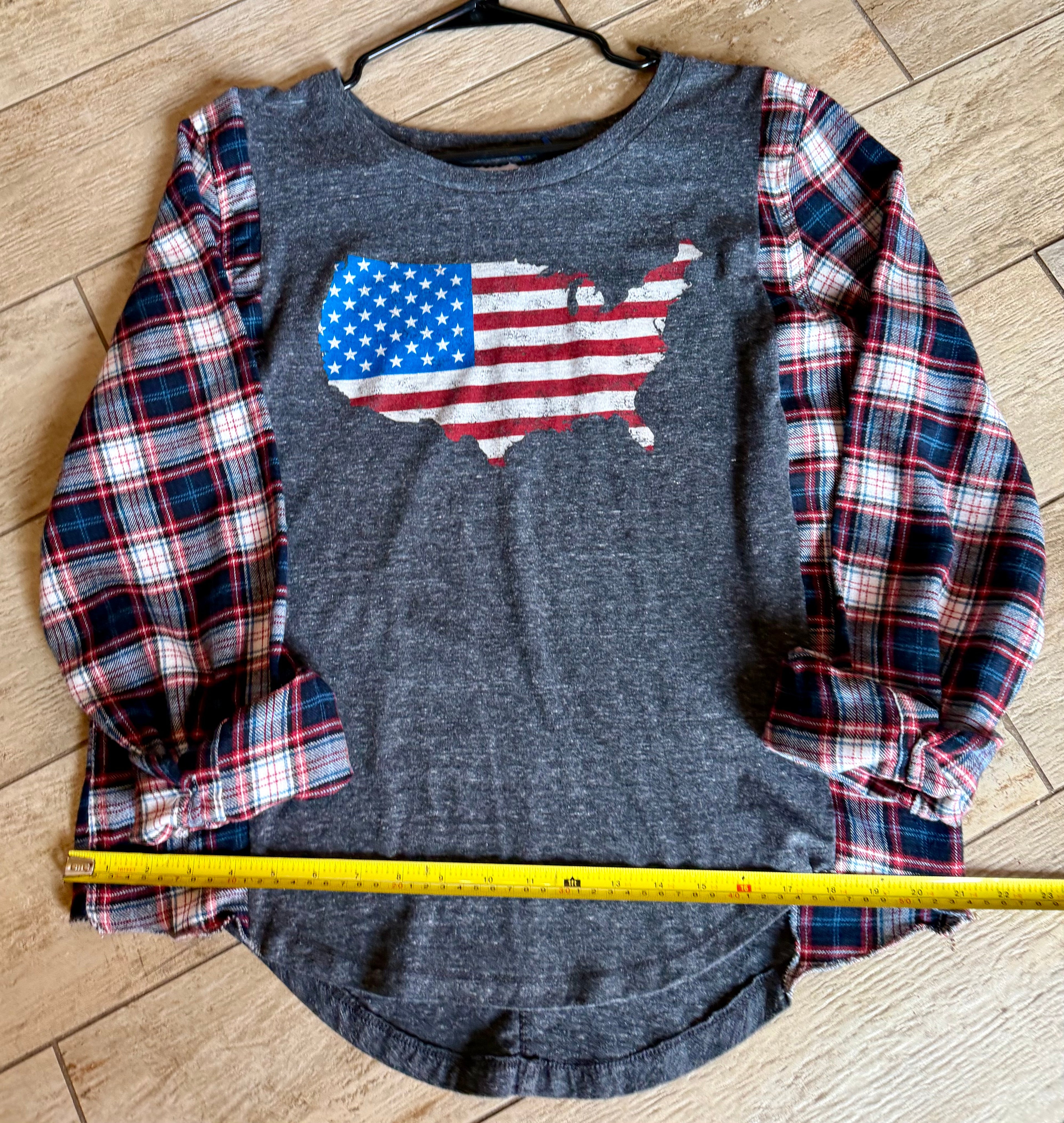 USA Plaid Sleeve Top