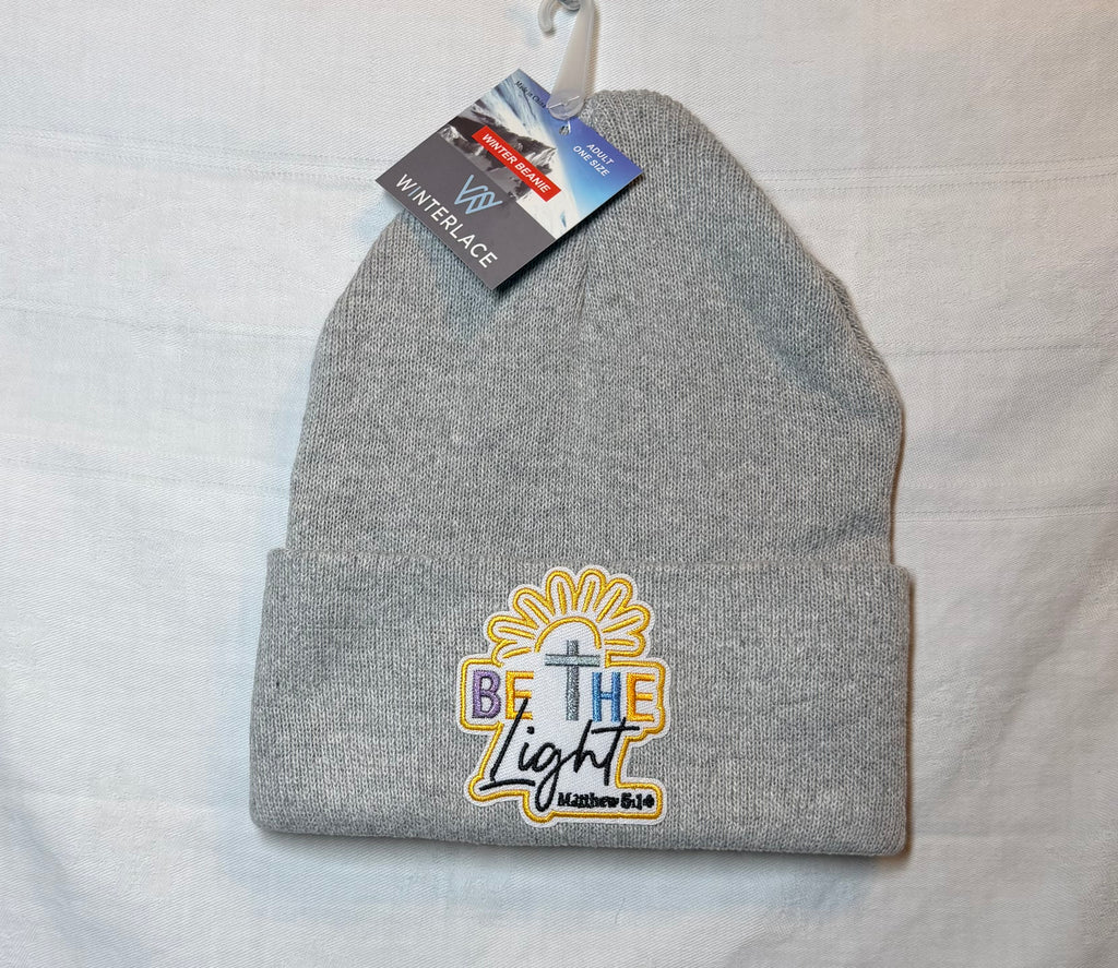 “Be the Light” Embroidered Beanie | Heather Gray