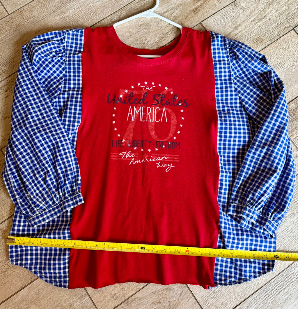 USA Gingham Sleeve Top